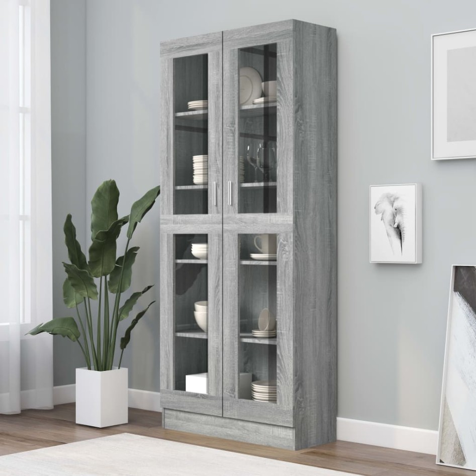 Vitrina de madera contrachapada gris sonoma 82,5x30,5x185,5