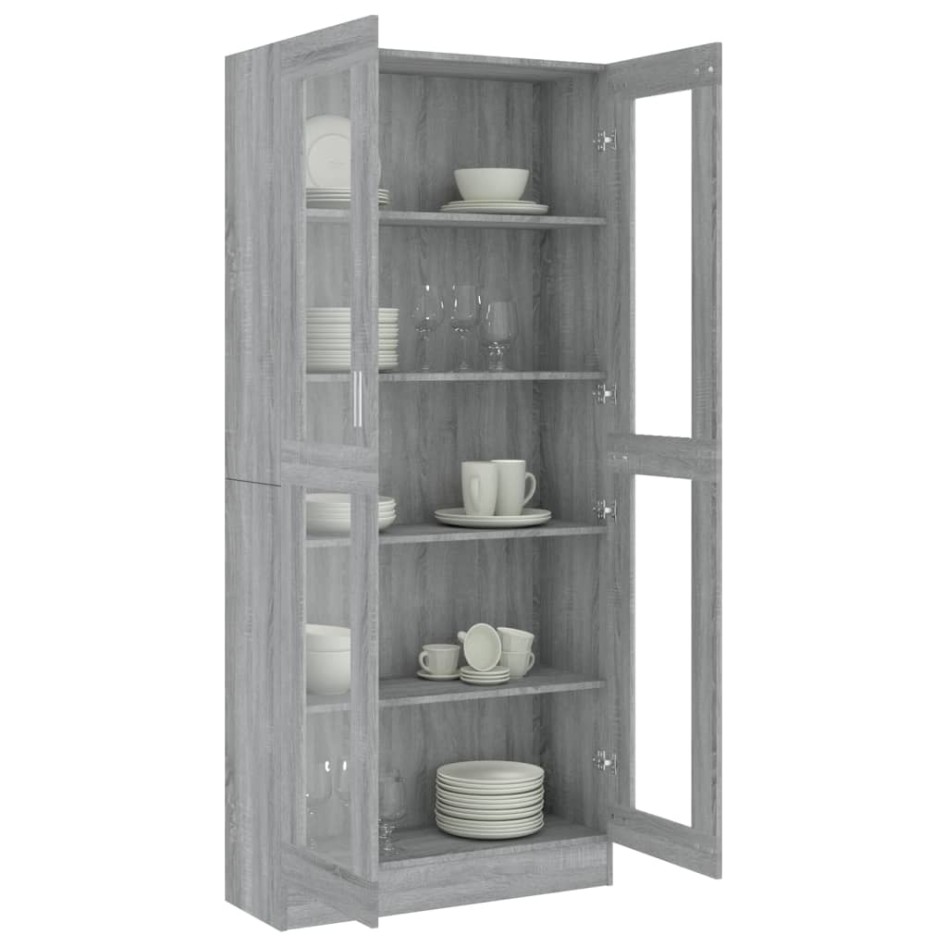 Vitrina de madera contrachapada gris sonoma 82,5x30,5x185,5