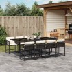 Set de comedor de jardín 9 pzas y cojines ratán sintético negro