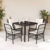Set de muebles jardín 5 pzas con cojines ratán sintético negro