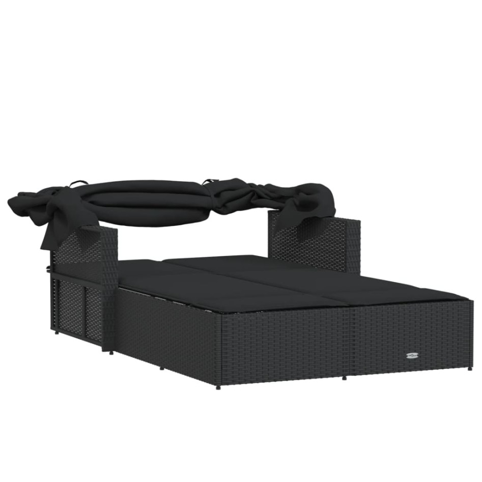 Tumbona doble con capota y cojines ratán sintético