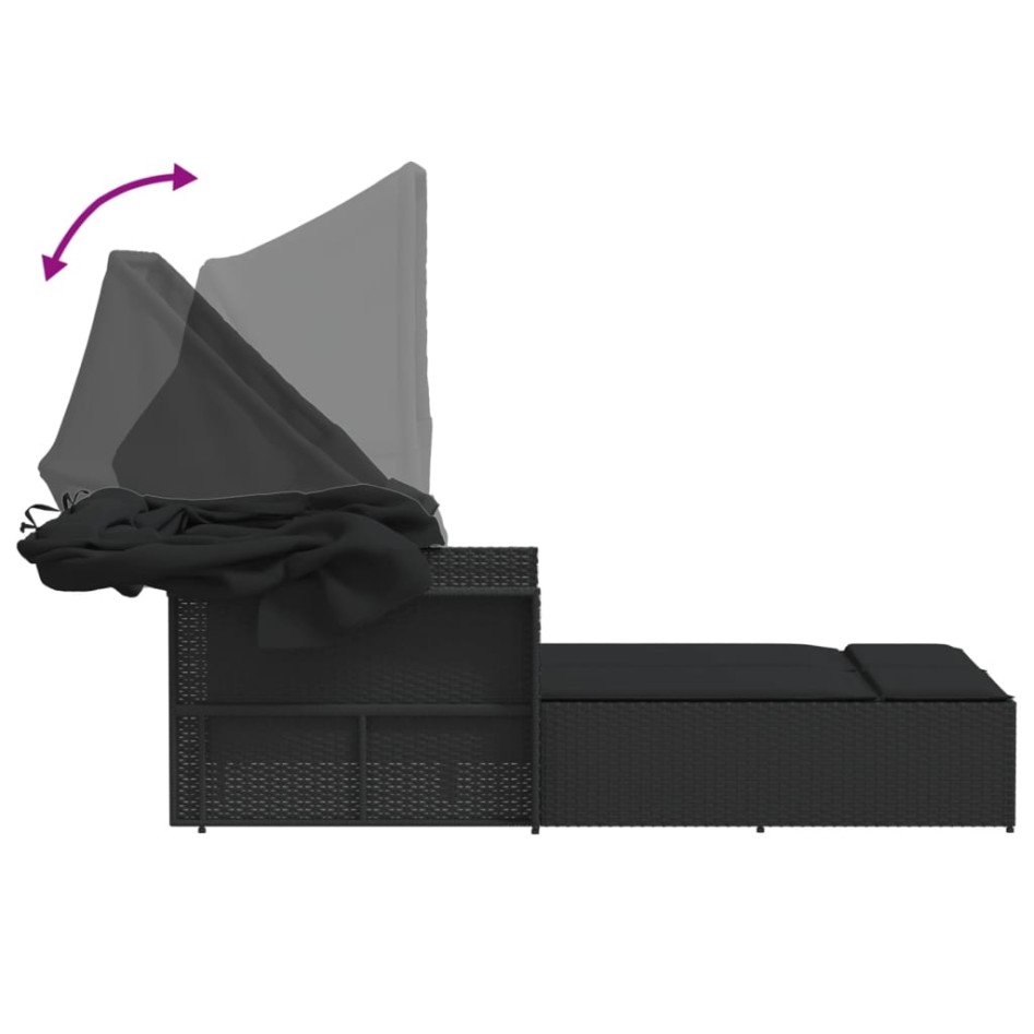 Tumbona doble con capota y cojines ratán sintético