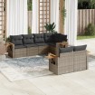 Set de sofás de jardín 7 piezas con cojines ratán PE gris