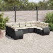Set de sofás de jardín 8 piezas y cojines ratán sintético negro