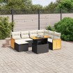Set de sofás de jardín 8 piezas y cojines ratán sintético negro