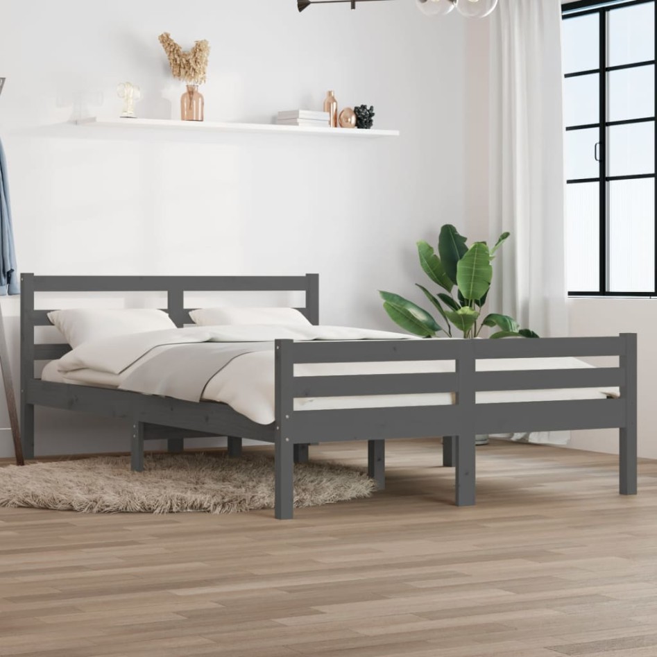 Estructura de cama de madera maciza gris 140x190