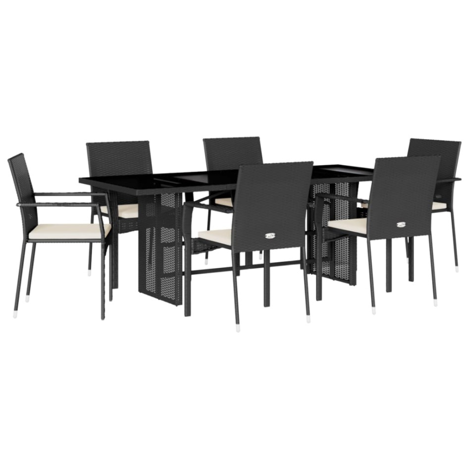 Set de comedor de jardín 7 pzas y cojines ratán sintético