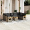 Set de sofás de jardín 10 pzas con cojines ratán sintético gris
