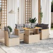 Juego de sofás jardín con cojines 6 pzas ratán sintético beige