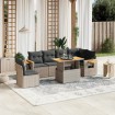 Set de sofás de jardín 7 piezas con cojines ratán PE gris
