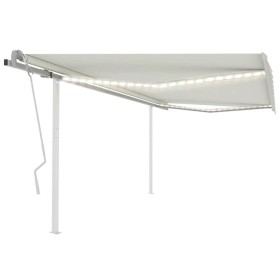 Toldo retráctil manual con luz LED crema 4x3