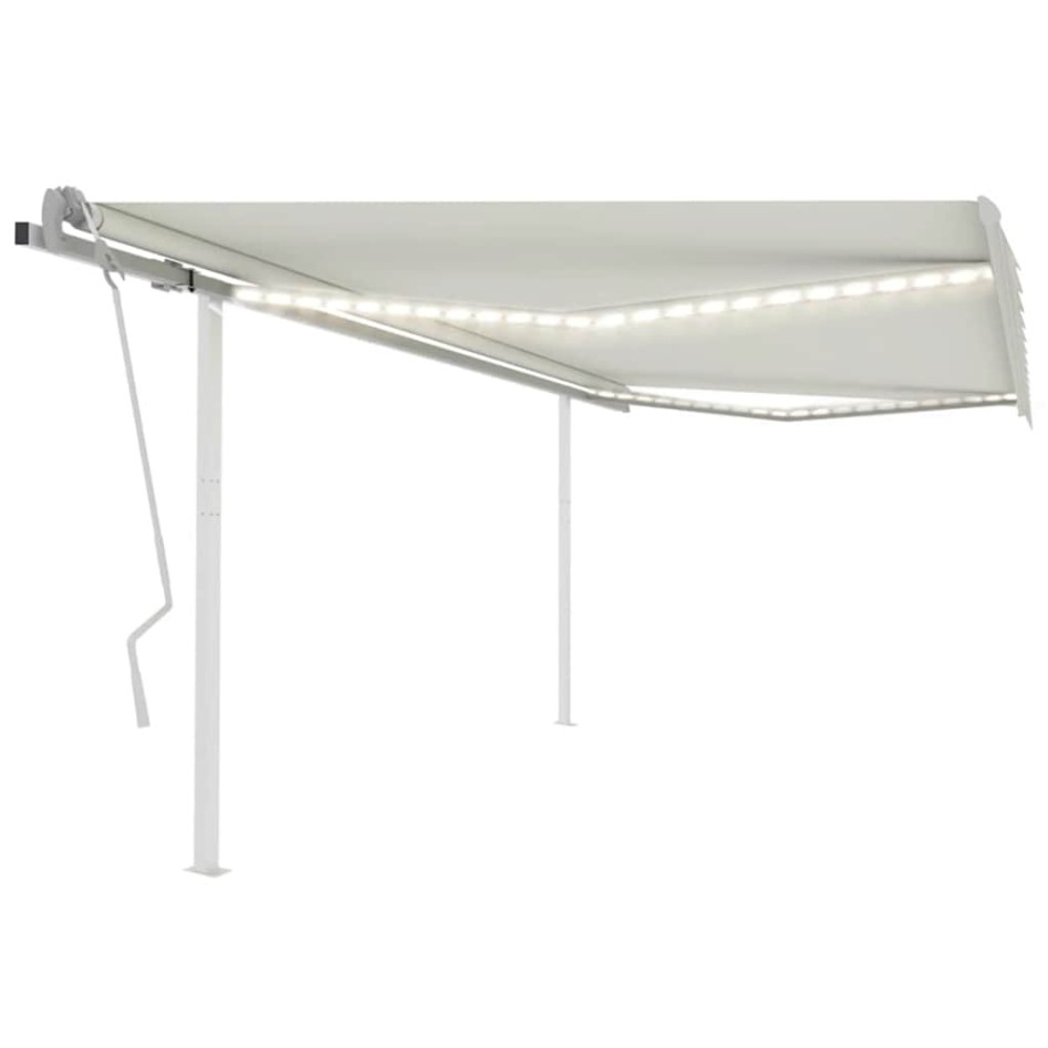 Toldo retráctil manual con luz LED crema 4x3