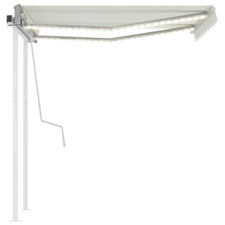 Toldo manual retráctil con luz LED crema 3x2,5