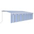 Toldo retráctil manual con persiana azul y blanco 5x3