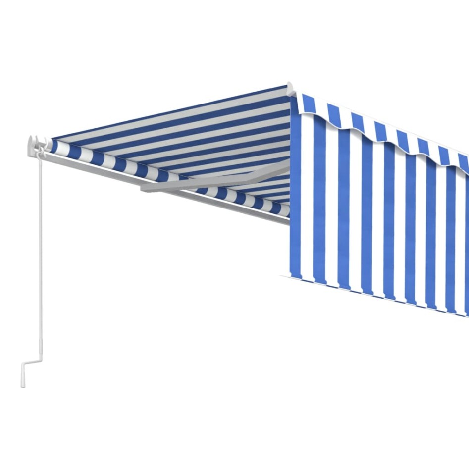 Toldo retráctil manual con persiana azul y blanco 5x3