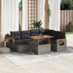 Set de sofás de jardín 8 pzas y cojines ratán sintético gris