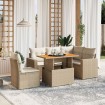 Juego de sofás jardín con cojines 6 pzas ratán sintético beige