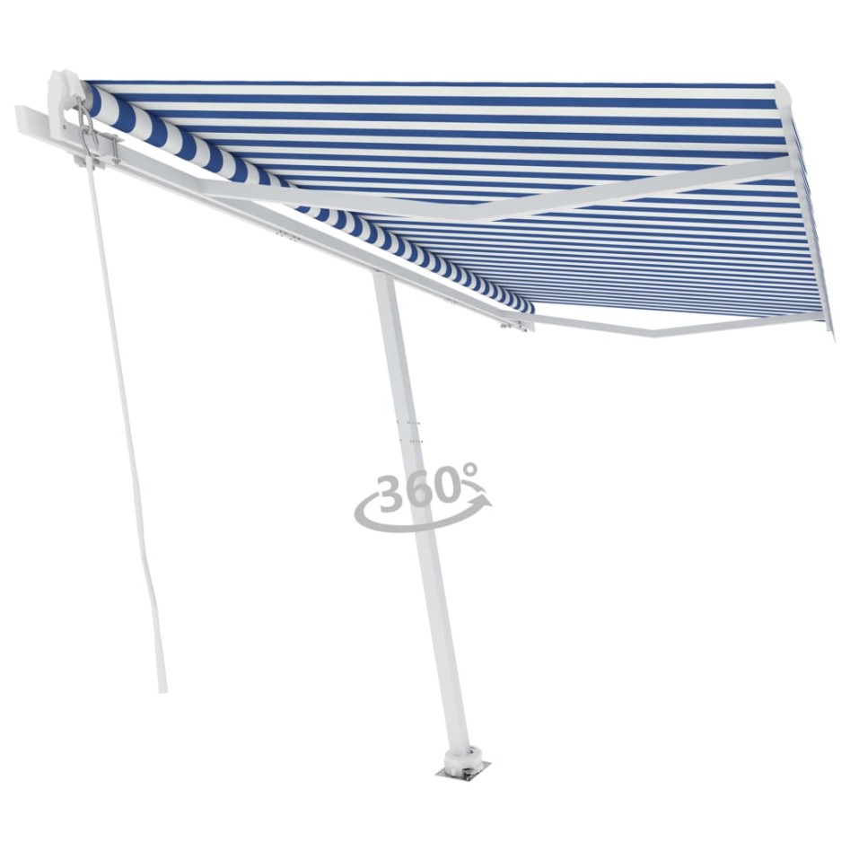 Toldo de pie manual azul y blanco 450x300