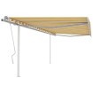 Toldo manual retráctil con postes amarillo y blanco 4,5x3,5 m