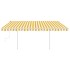 Toldo manual retráctil con postes amarillo y blanco 4,5x3,5