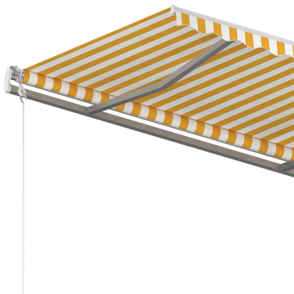 Toldo manual retráctil con postes amarillo y blanco 4,5x3,5