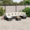 Set de sofás de jardín 8 piezas y cojines ratán sintético negro