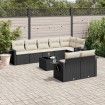 Set de sofás de jardín 8 piezas y cojines ratán sintético negro