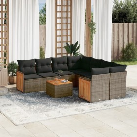 Set de muebles de jardín 9 pzas y cojines ratán sintético