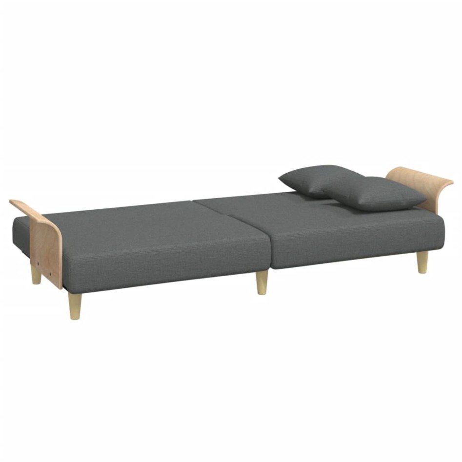 Sofá cama 2 plazas y almohadas taburete terciopelo gris