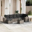 Set de sofás de jardín 8 pzas y cojines ratán sintético gris