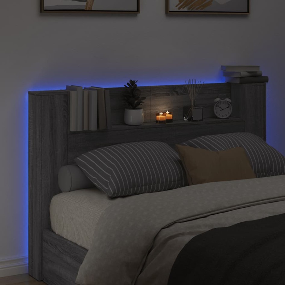 Cabecero de cama con luz LED gris Sonoma 160x16,5x103,5