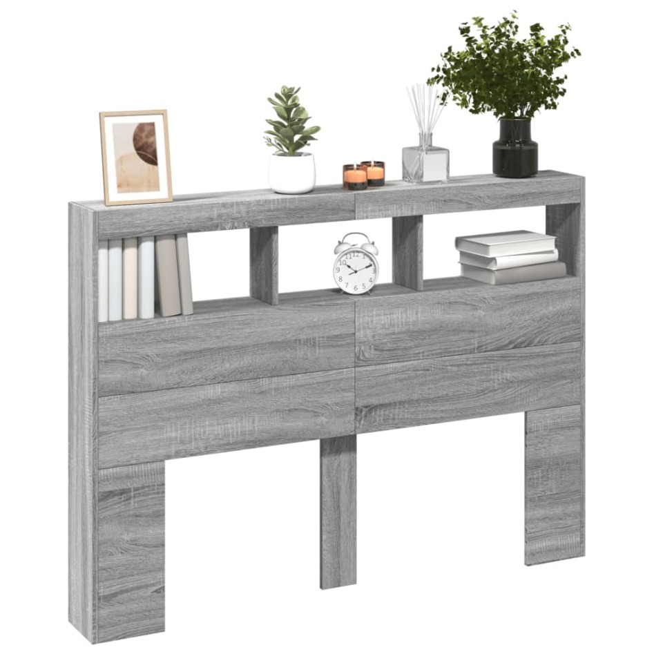 Cabecero de cama con luz LED gris Sonoma 140x17x102