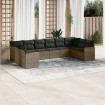 Set de sofás de jardín 10 pzas con cojines ratán sintético gris
