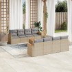 Juego de sofás jardín con cojines beige mezcla 9 pzas ratán PE
