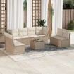 Set de sofás de jardín 9 pzas con cojines ratán sintético beige