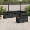 Set de sofás de jardín 8 piezas y cojines ratán sintético negro
