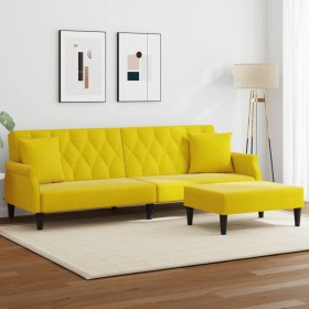 Sofá cama 2 plazas con almohadas taburete terciopelo