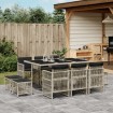 Set de comedor de jardín 11 pzas y cojines ratán sintético gris