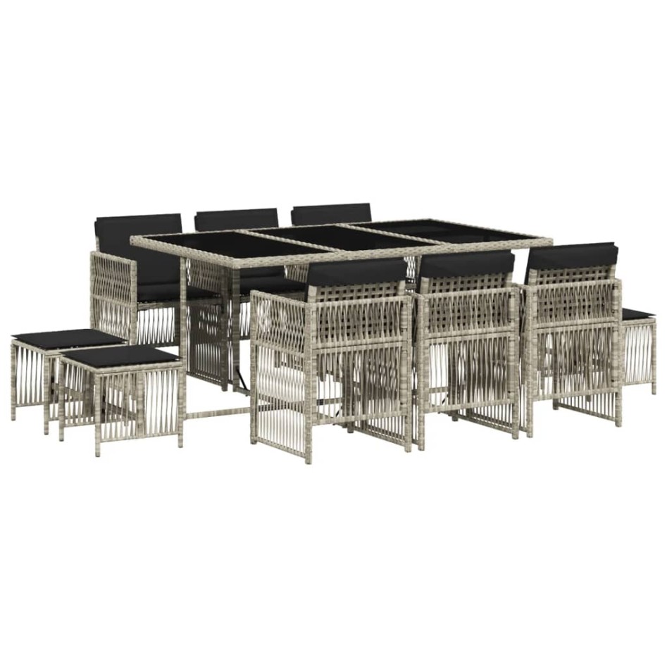 Set de comedor de jardín 11 pzas y cojines ratán sintético