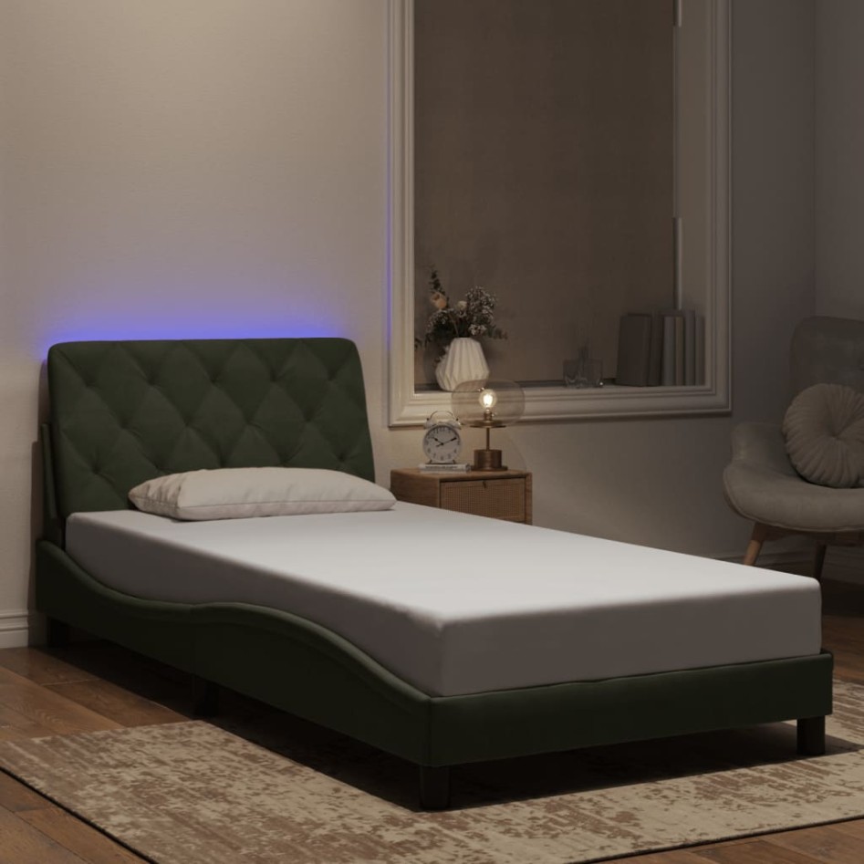Estructura cama con luces LED terciopelo gris claro 100x200