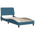 Estructura cama con luces LED terciopelo azul 90x200