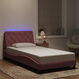 Estructura de cama con luces LED terciopelo rosa 100x200