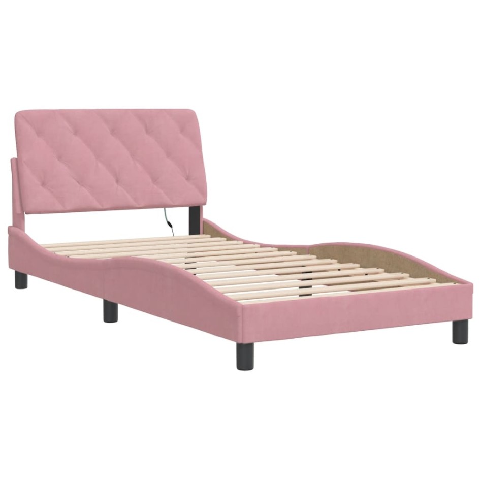 Estructura de cama con luces LED terciopelo rosa 100x200