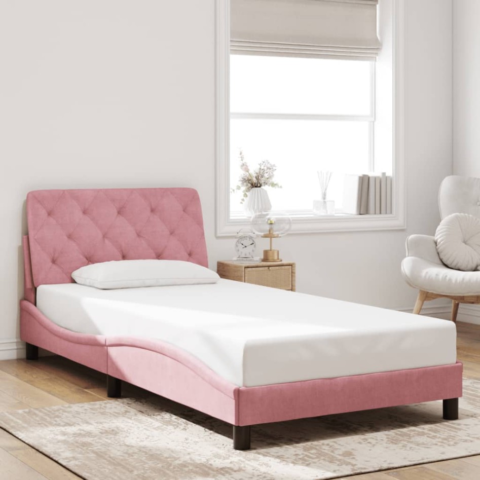 Estructura de cama con luces LED terciopelo rosa 100x200