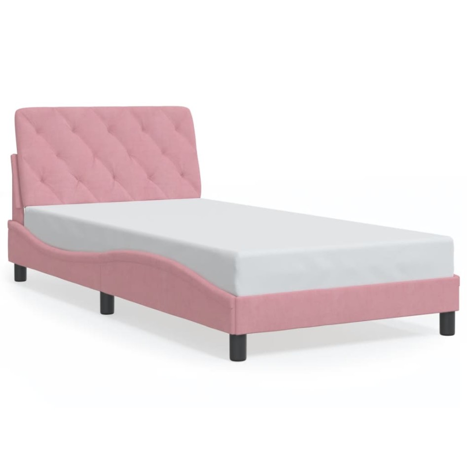 Estructura de cama con luces LED terciopelo rosa 100x200