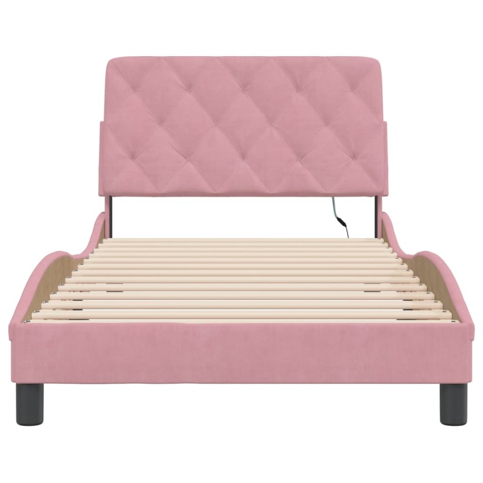 Estructura de cama con luces LED terciopelo rosa 100x200