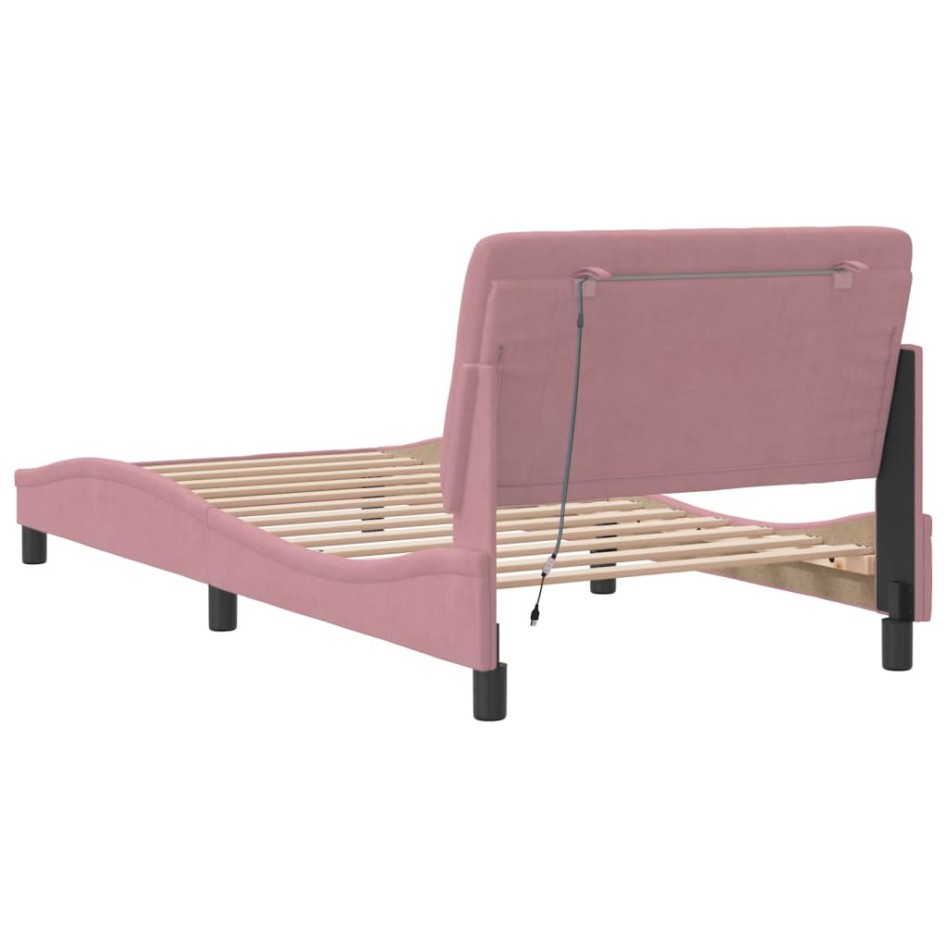 Estructura de cama con luces LED terciopelo rosa 100x200