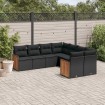 Set de sofás de jardín 8 piezas y cojines ratán sintético negro