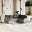Set de sofás de jardín 7 pzas con cojines ratán PE gris claro