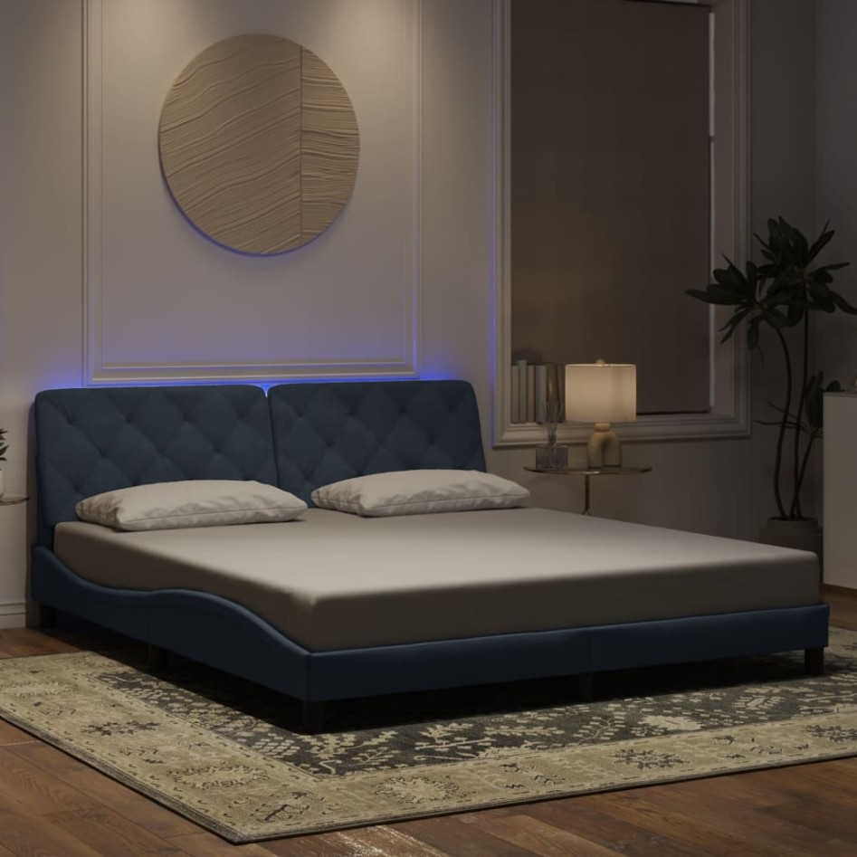 Estructura cama con luces LED terciopelo gris oscuro 180x200